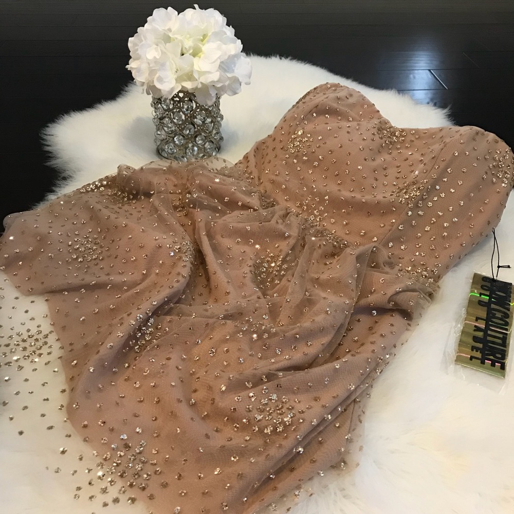 Wow Couture champagne and gold prom/cocktail dress